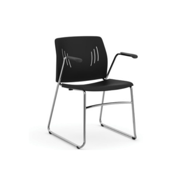 Black plastic chair with metal handles